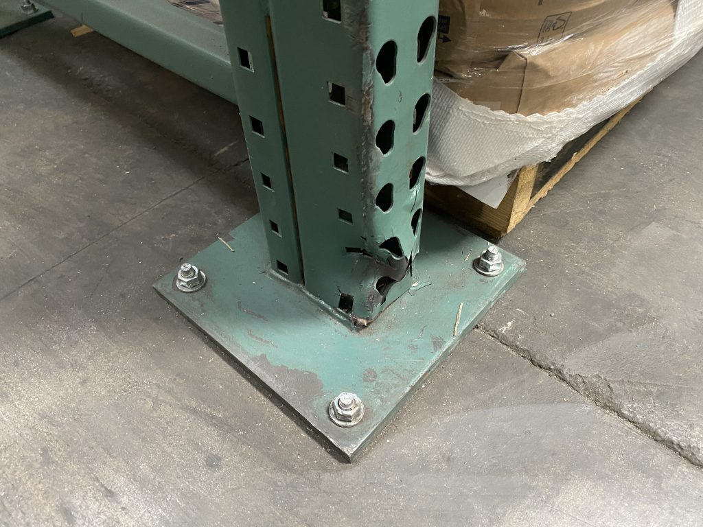 Damaged racking prior to pallet rack repair service